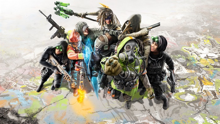 XDefiant characters with weapons on graffiti background
