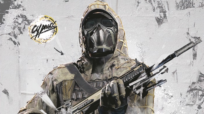Soldier with gas mask and rifle from XDefiant