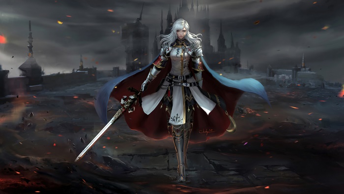 Warrior from Final Fantasy XIV in a ruined city