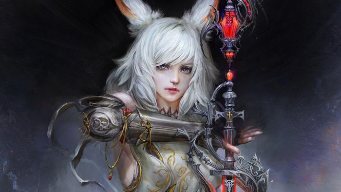 Miqo'te Warrior with Staff from Final Fantasy XIV 4K