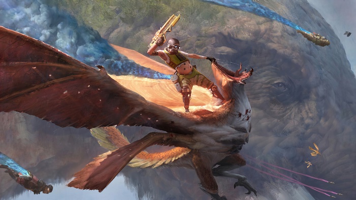 Octane from Apex Legends riding a dragon