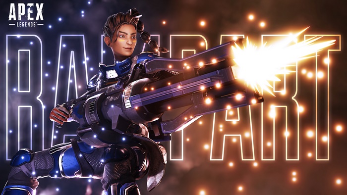 Rampart from Apex Legends firing a weapon