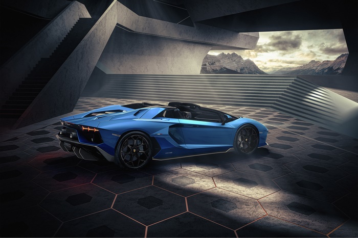 Blue 2021 Lamborghini Aventador Ultimae Roadster