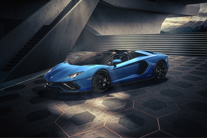 Blue 2021 Lamborghini Aventador LP 780-4 Roadster