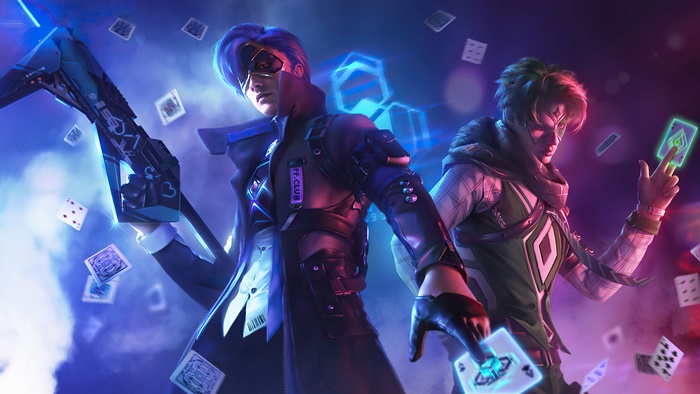 Characters from Garena Free Fire with playing cards