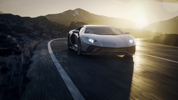 Lamborghini Aventador Ultimae driving on a mountain road