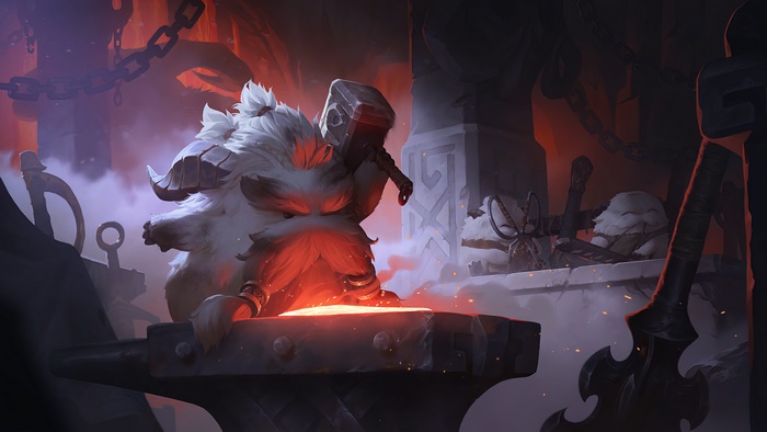 Fabled Poro from Legends of Runeterra forging metal