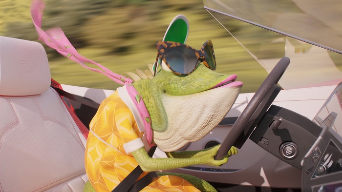 Miss Crawly from Sing 2 driving a car