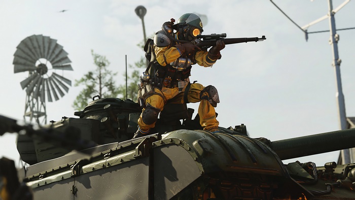 Soldier in yellow suit on tank in Call of Duty: Black Ops Cold War