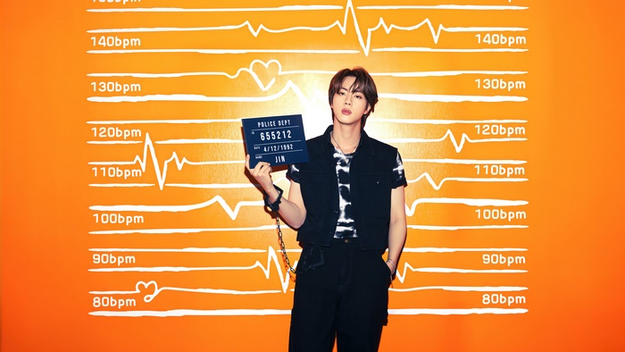 Jin from BTS Mugshot with Heartbeat Lines