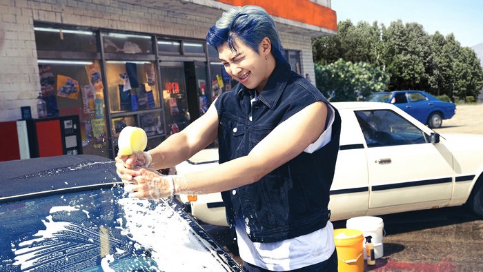 RM from BTS washing a car