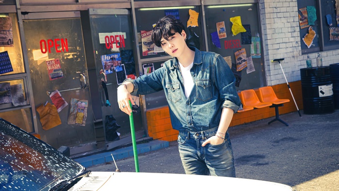 Suga from BTS at a car wash