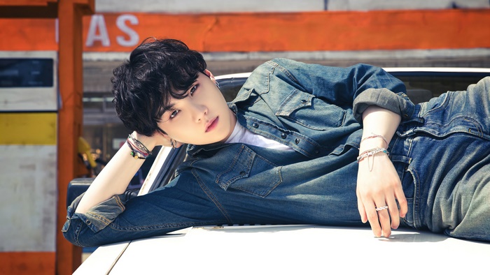 Suga from BTS in Denim Outfit