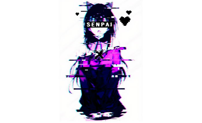 Glitch Cat Girl with Senpai text