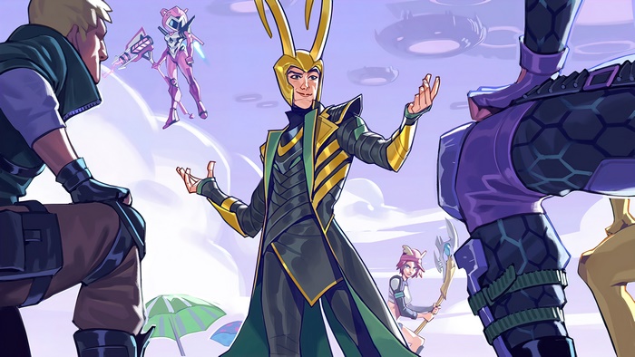 Loki and characters from Fortnite in the sky
