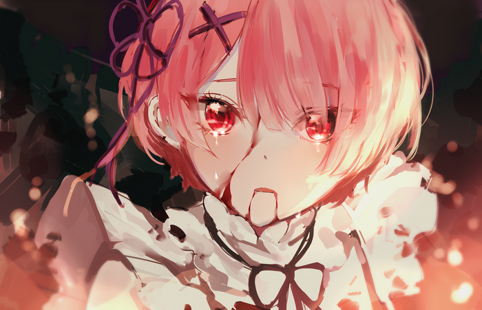 Ram (Re:ZERO) crying with pink hair