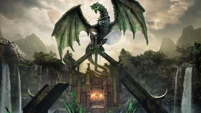 Green Dragon atop ancient ruins in The Elder Scrolls Online 4K