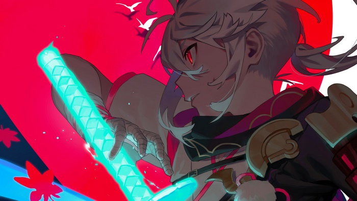Kazuha from Genshin Impact with glowing sword