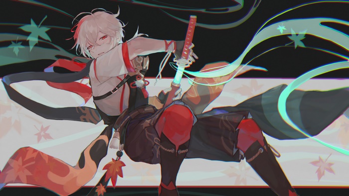Kazuha from Genshin Impact in Dynamic Action Pose