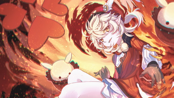 Klee from Genshin Impact with hearts and fire