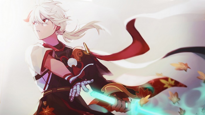 Kazuha from Genshin Impact with a glowing sword