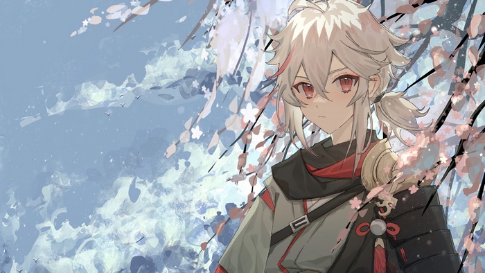 Kazuha from Genshin Impact with cherry blossoms