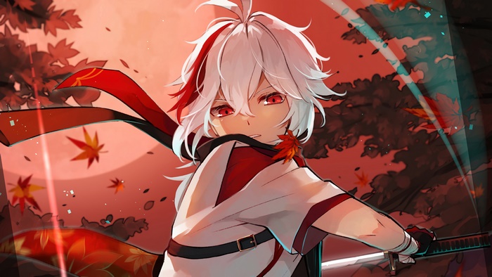Kazuha from Genshin Impact with red leaves