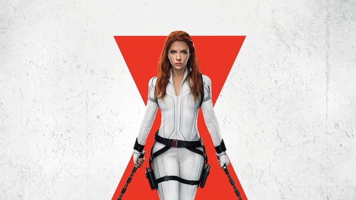 Black Widow in white suit from Black Widow movie 4K
