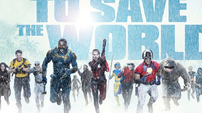 The Suicide Squad members running in the rain