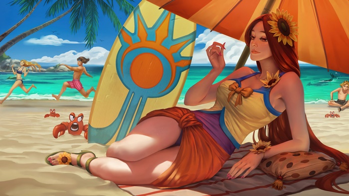 Leona from League of Legends on a beach