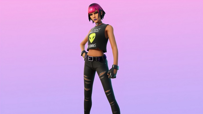 Fortnite Skin with Pink Hair and Alien T-shirt