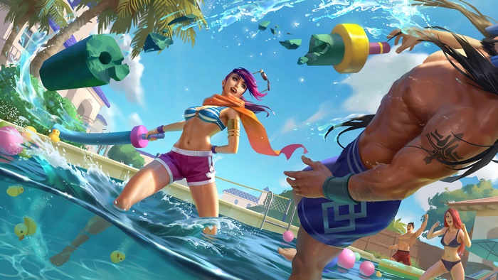 Fiora from League of Legends and Legends of Runeterra pool party
