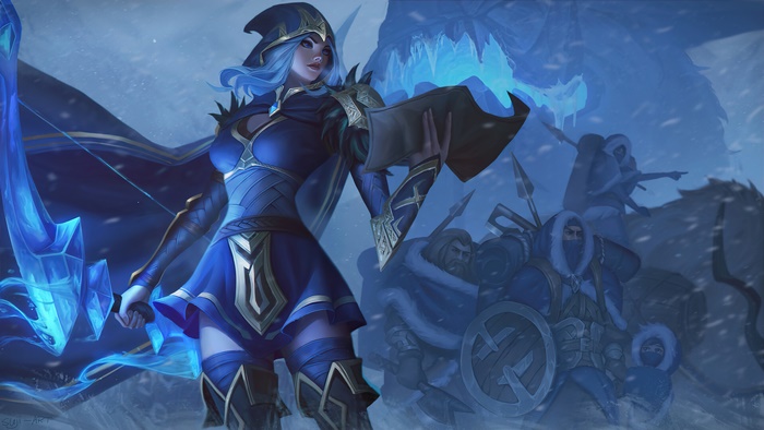 Ashe from League of Legends in a snowy environment