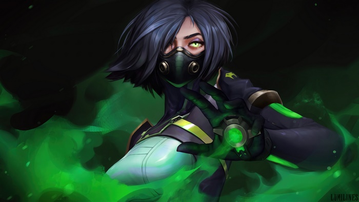 Viper from Valorant with green poison gas