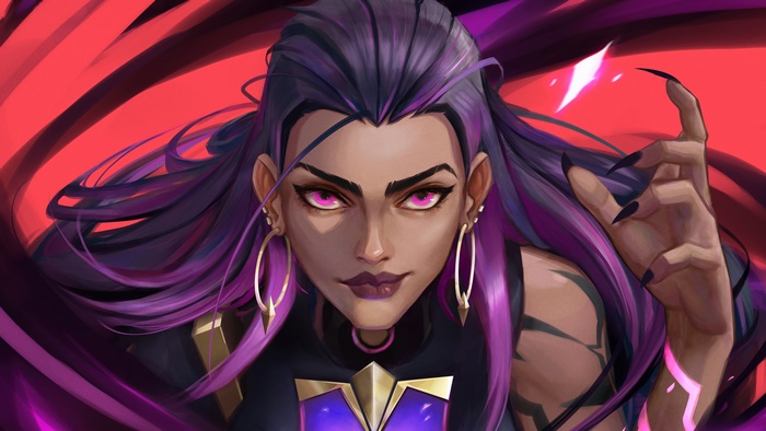 Reyna from Valorant with purple hair