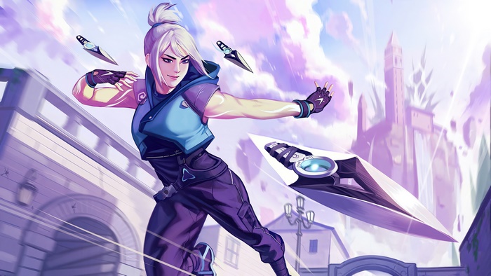 Jett from Valorant throwing Kunai