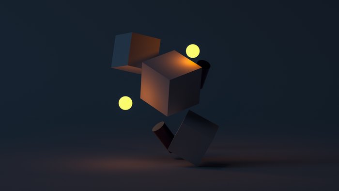 3D Abstract Cubes with Glowing Spheres