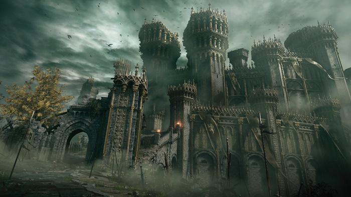 Elden Ring Castle in Dark Misty Atmosphere