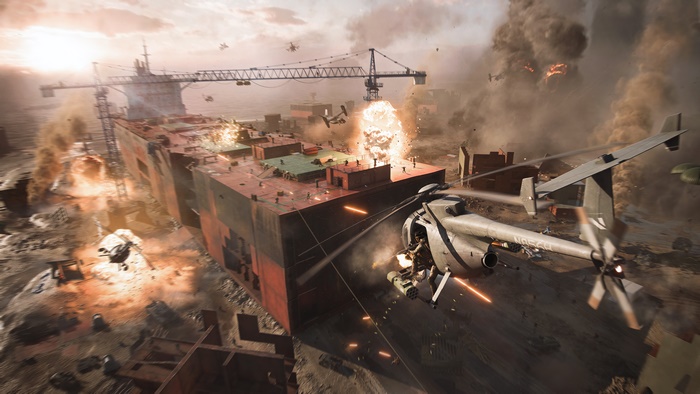 Battlefield 2042 screenshot of a helicopter battle