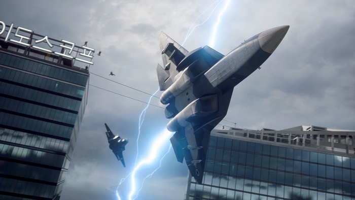 Battlefield 2042 jet fighters in urban storm