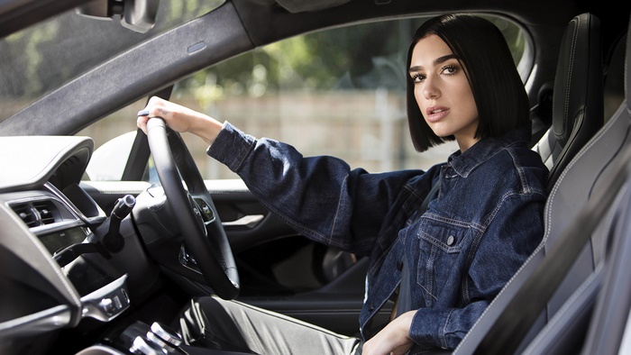 Dua Lipa in a car