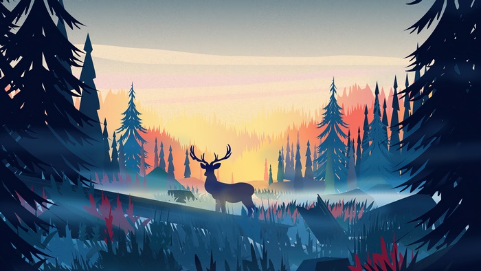 Deer in a forest during sunrise 4K