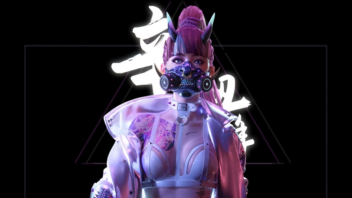 Cyberpunk girl with mask and horns 4K