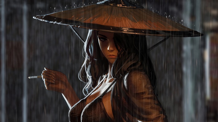 Fantasy Warrior Girl in the Rain