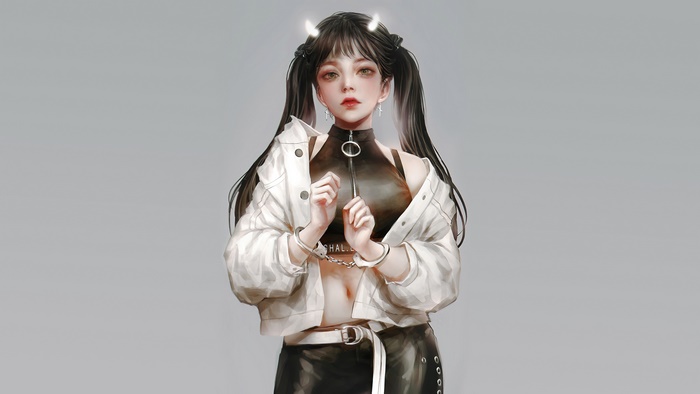 Anime girl in handcuffs with horns