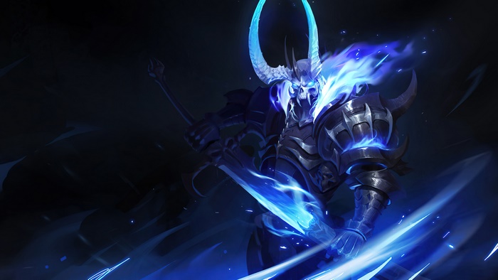 Demon warrior with blue fire and sword 4K