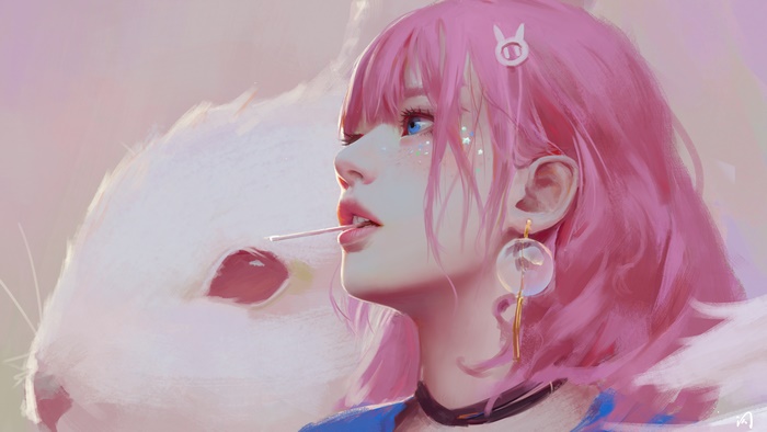 Anime Girl with Pink Hair and Lollipop