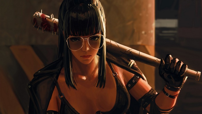 Badass Girl with Bat and Glasses in