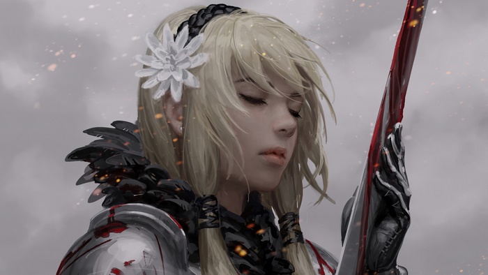 Warrior girl with sword and flower 4K