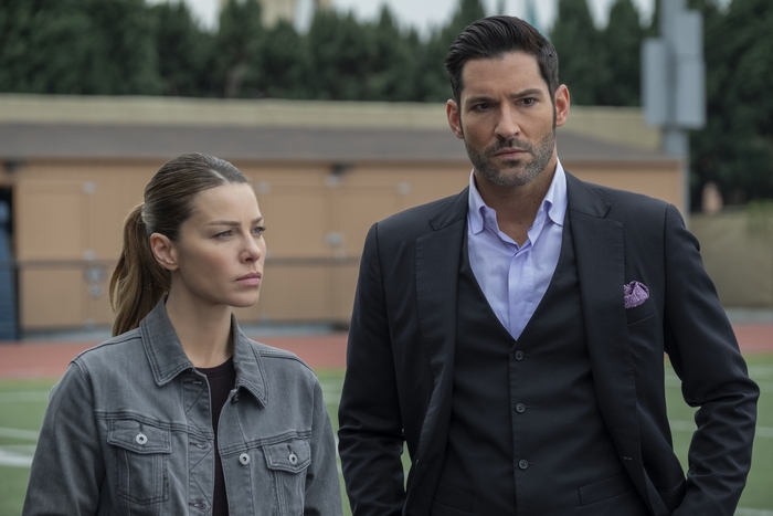 Tom Ellis and Lauren German as Lucifer and Chloe